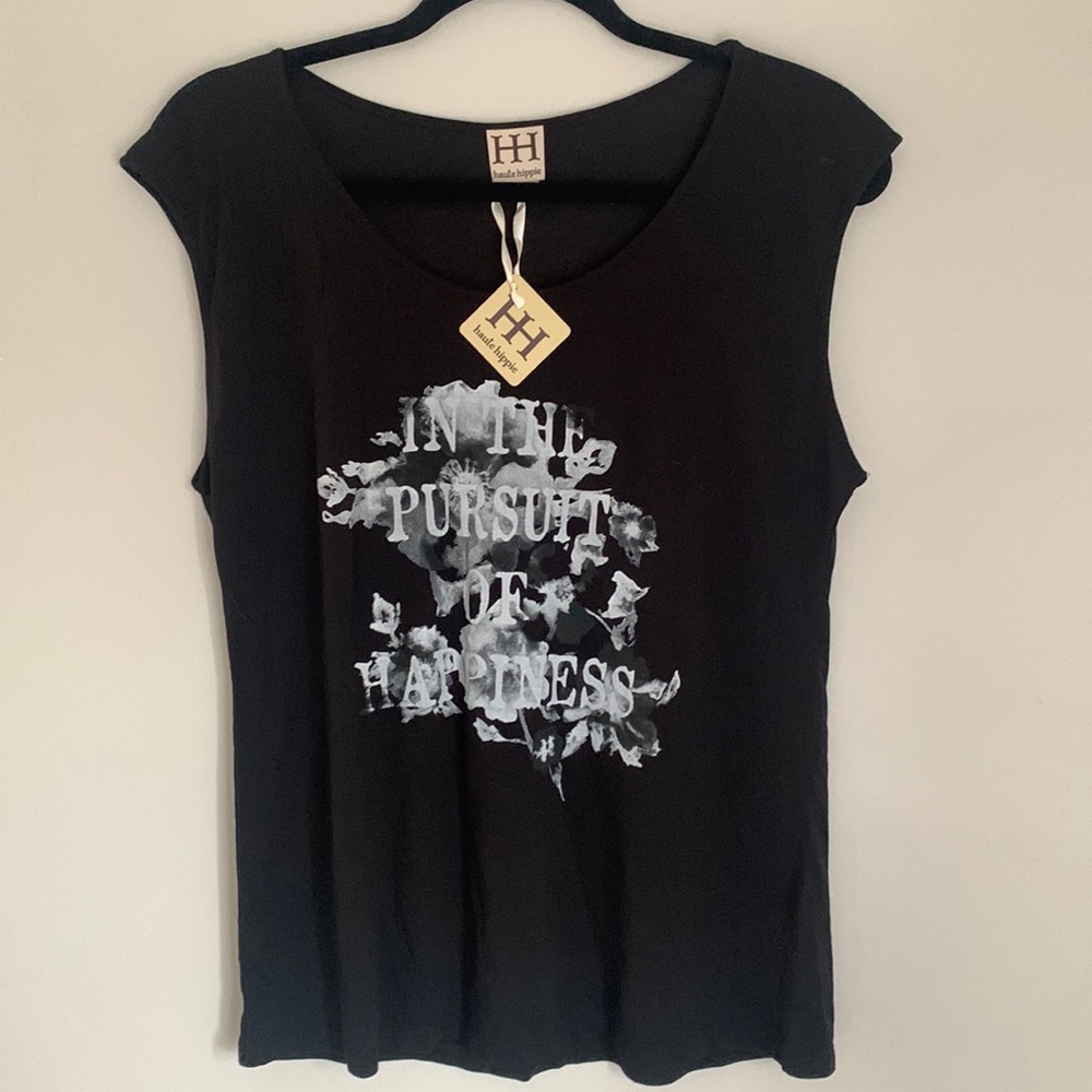 Haute-Hippie sleeveless tee in black.
